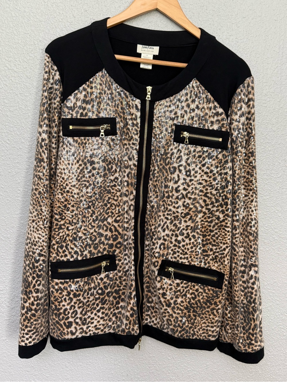 Neiman Marcus Leopard Print Zip Up Jacket Size 2X Sequins